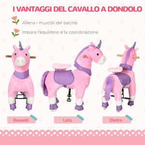 Easycomfort Cavallo a Dondolo con Ruote a Forma di Unicorno per Bambini da 3-6 Anni, 70x32x87cm, Rosa