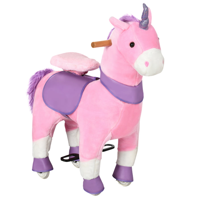 Easycomfort Cavallo a Dondolo con Ruote a Forma di Unicorno per Bambini da 3-6 Anni, 70x32x87cm, Rosa