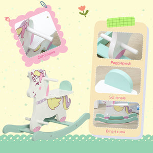 Easycomfort Cavallo a Dondolo per Bambini 1-3 Anni con Maniglie, Schienale e Pedali in MDF, 68L x 27P x 47.5A cm, Multicolore