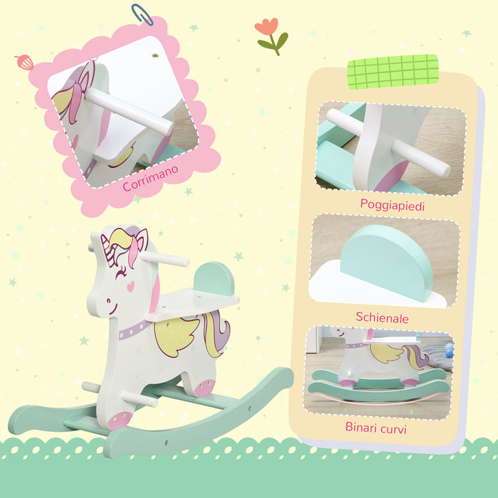 Easycomfort Cavallo a Dondolo per Bambini 1-3 Anni con Maniglie, Schienale e Pedali in MDF, 68L x 27P x 47.5A cm, Multicolore