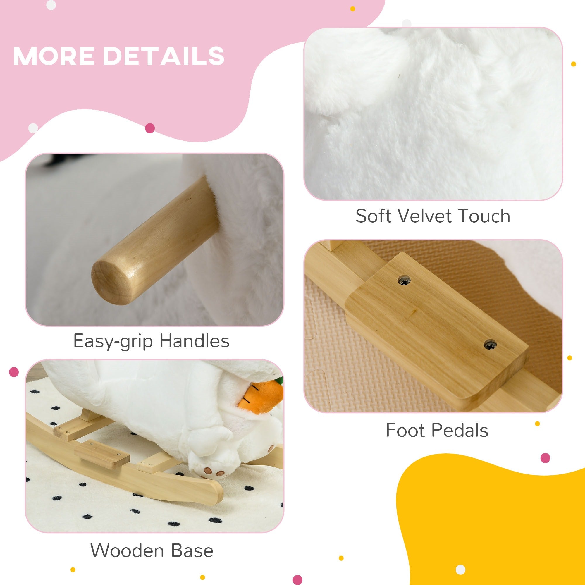 Easycomfort Animale a Dondolo a forma di Coniglio con Suoni e Cintura di Sicurezza, 60x33x50 cm, Bianco