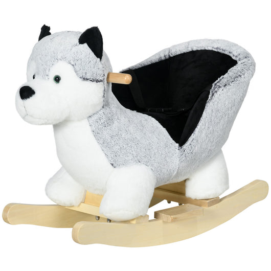 Easycomfort Cavallo a Dondolo a Forma di Cane Husky per Bambini da 18-36 Mesi, 60x33x50cm, Grigio