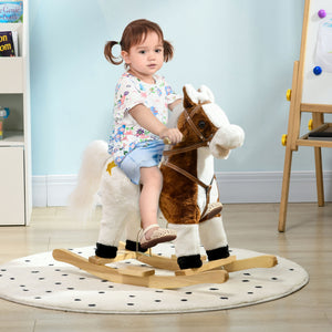 Easycomfort Cavallino a Dondolo per Bambini da 3-6 Anni in Peluche con Suoni, 68x26x62cm, Marrone