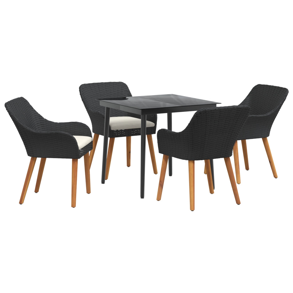 Set da Pranzo da Giardino 5 Pezzi Rattan Polietilene Nero