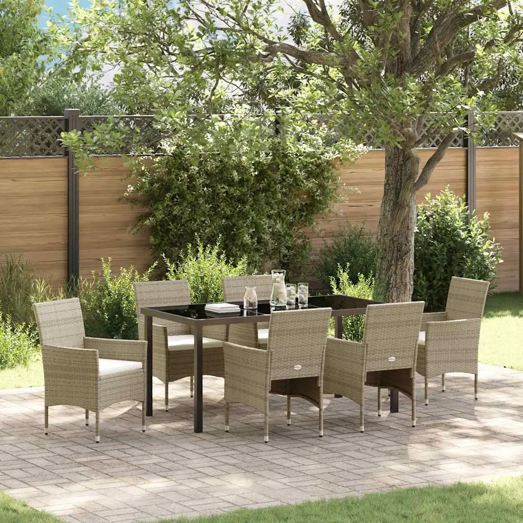 Set da Pranzo per Giardino con cuscino 7 pcs Beige polyrattan 3379741