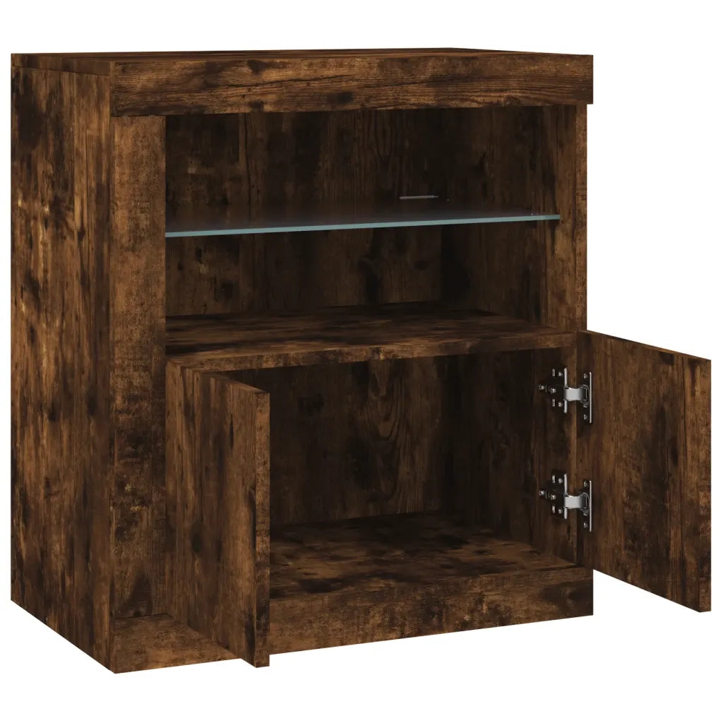 Credenza con Luci LED Rovere Fumo 60,5x37x67 cm 836620