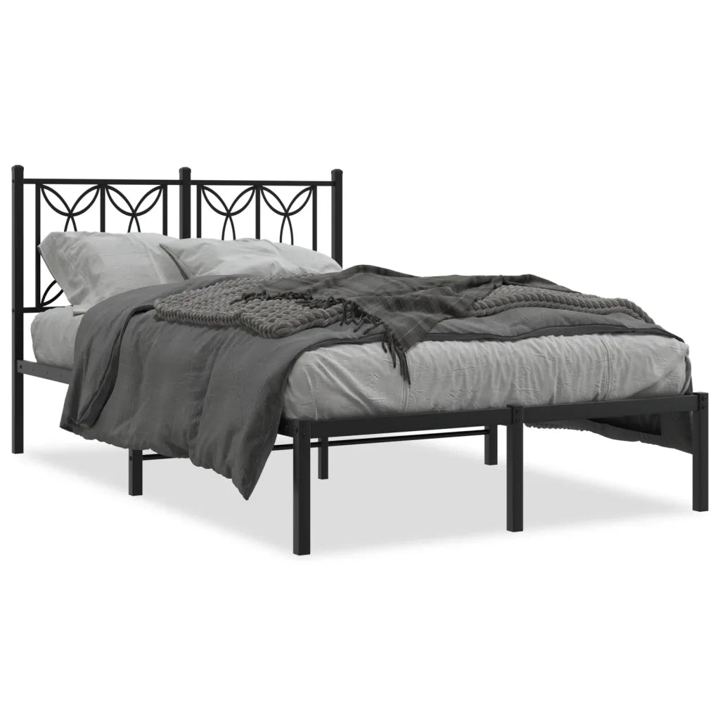 Letto matrimoniale | Letto per adulti | Giroletto con Testiera in Metallo Nero 120x190 cm