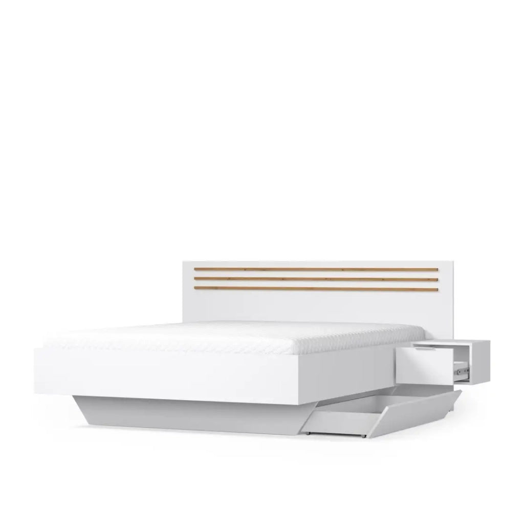 Camera completa FLORENCE – Letto 160x200 + rete + cassetti + armadio + cassettiera – Bianco e rovere