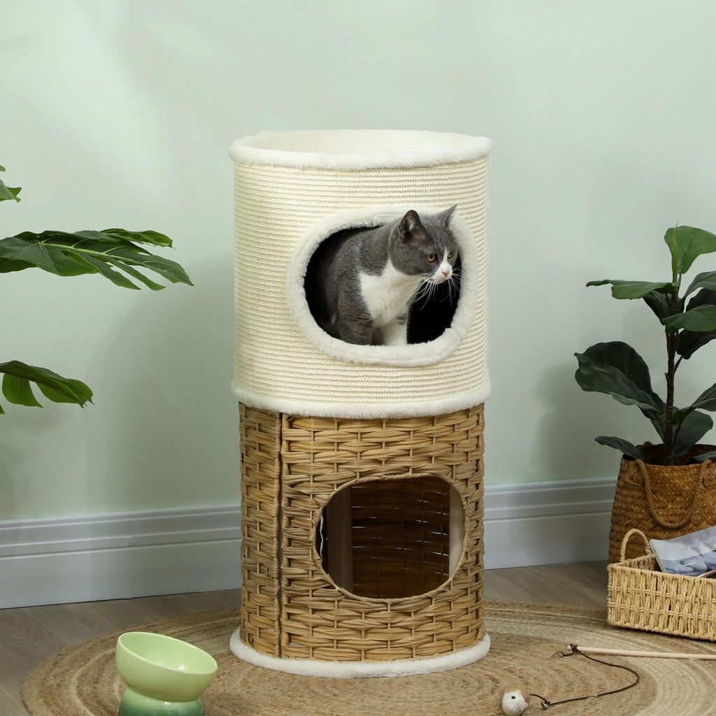 Torre per gatti 3 livelli con tiragraffi sisal ¨C zephmum ¨C crema 40x80 cm