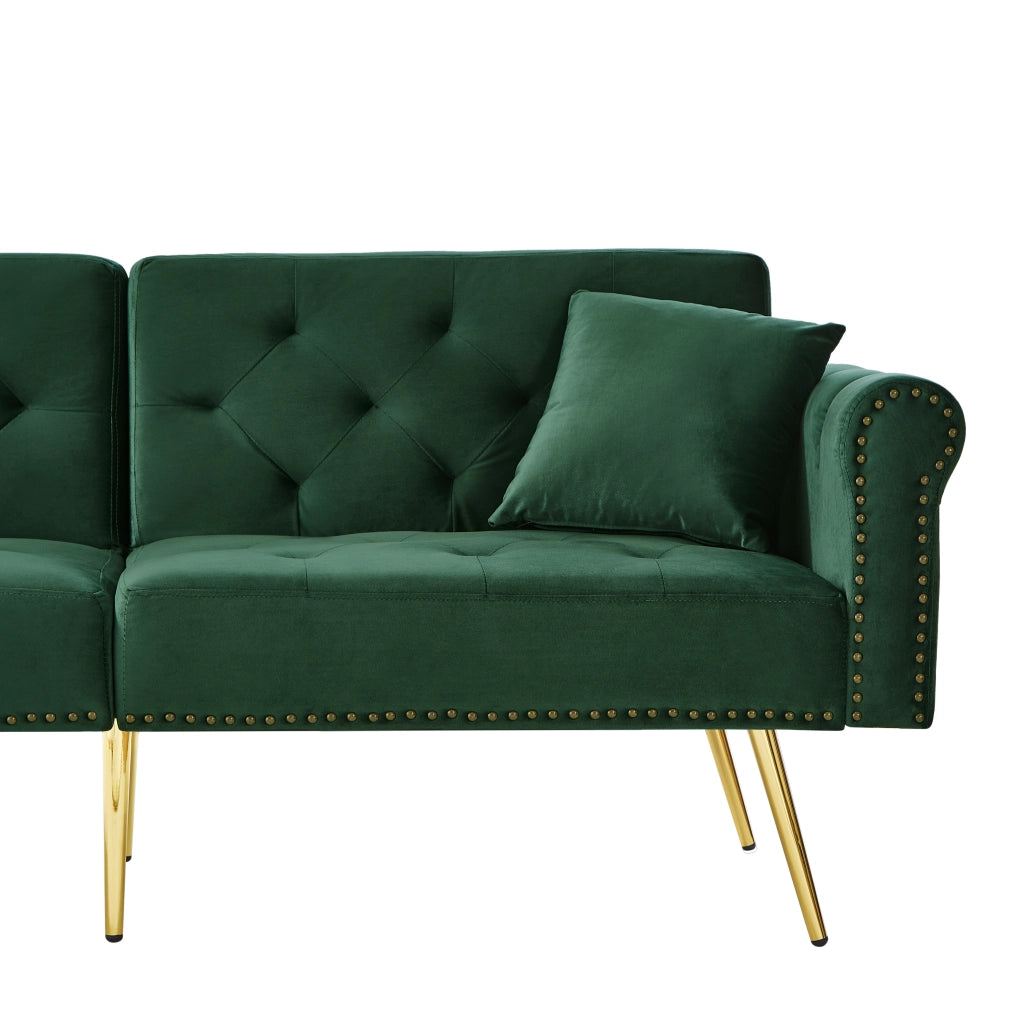 Divano Letto 2 Posti ¨C MINIMAL ¨C Velluto, Schienale Regolabile, Piedini Dorati