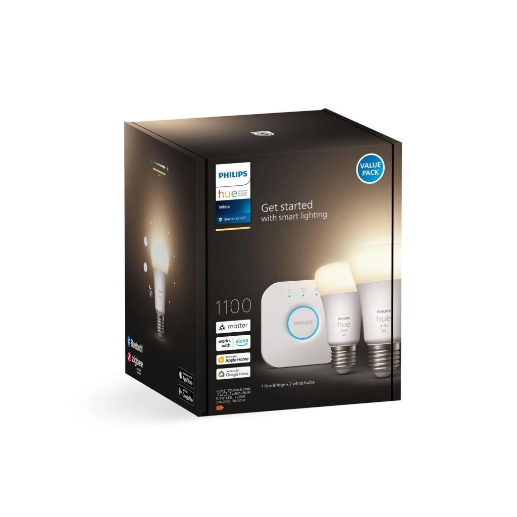Philips Hue White Starter Kit Bridge + 2 Lampadine Smart E27 75W