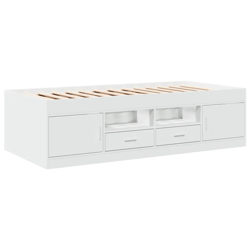 Divano Letto con Cassetti senza Materasso Bianco 100x200 cm