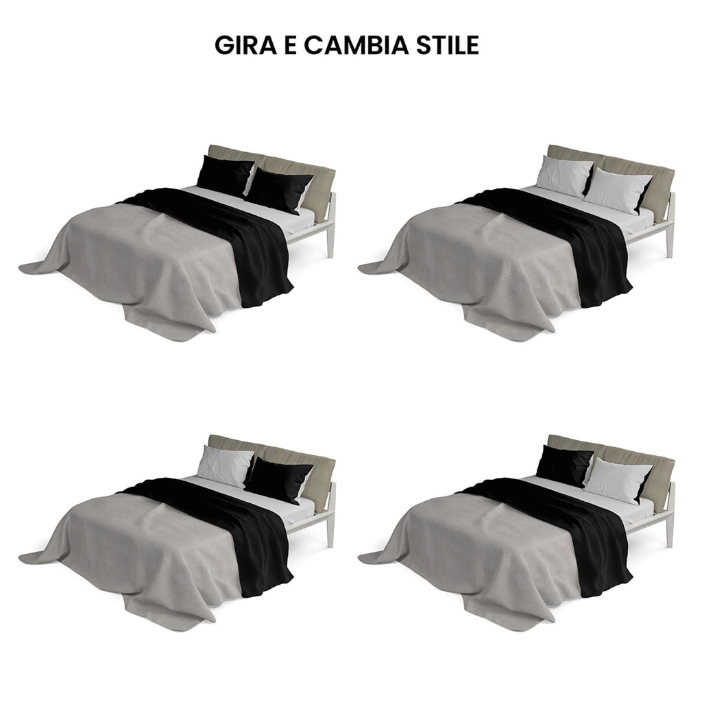 Set Lenzuola Sopra Sotto e Federe Doubleface Nero/Grigio Chiaro Matrimoniale