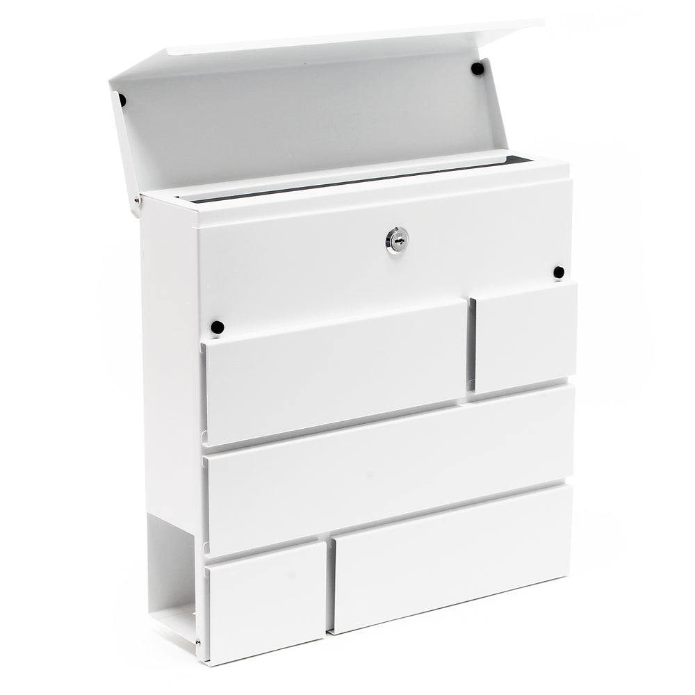 Cassetta postale V14 con vano portagiornale, verniciata a polvere, bianca