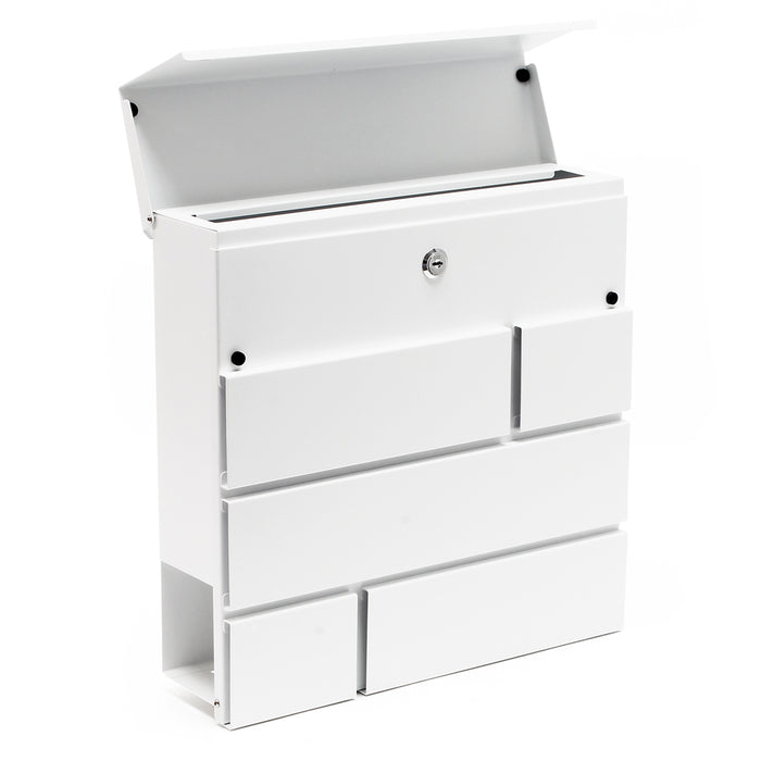 Cassetta postale V14 con vano portagiornale, verniciata a polvere, bianca