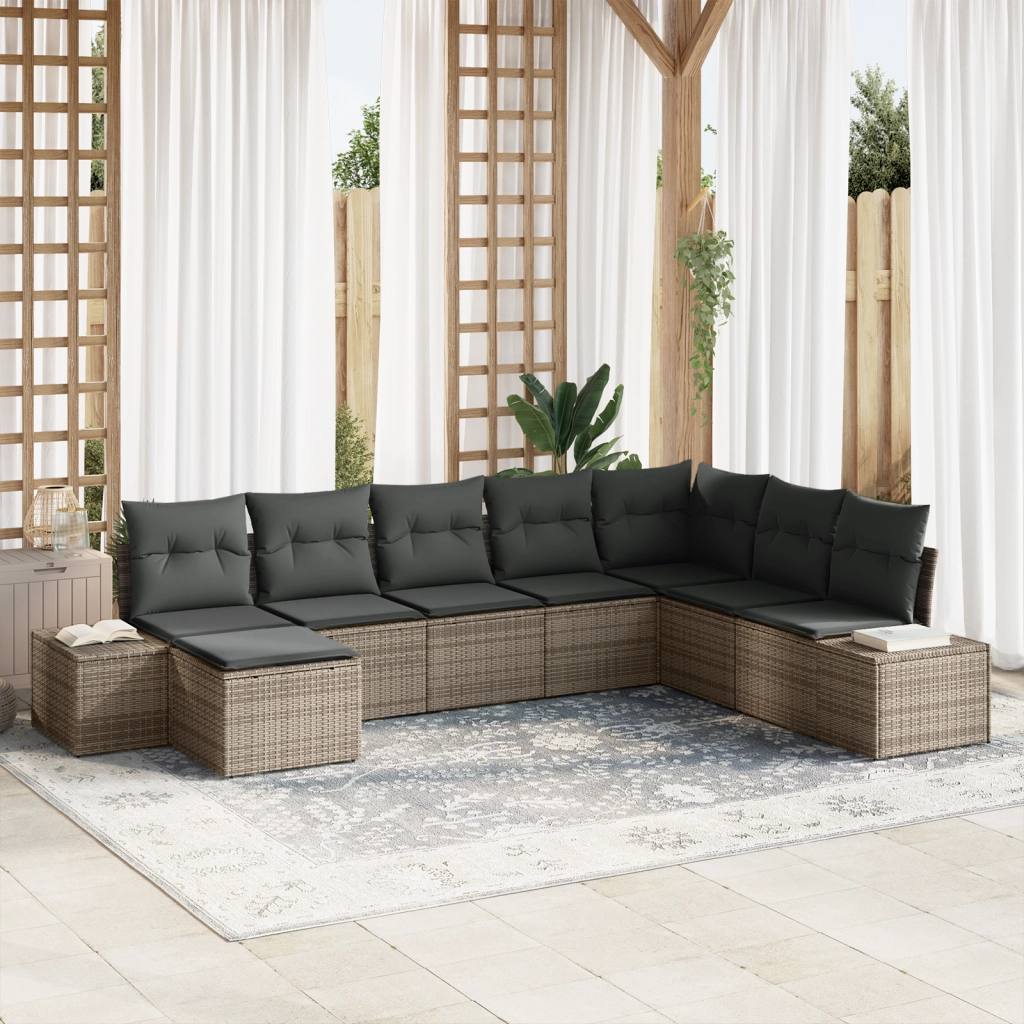 Set Divano da Giardino 8 Pezzi con Cuscini Grigio Polyrattan