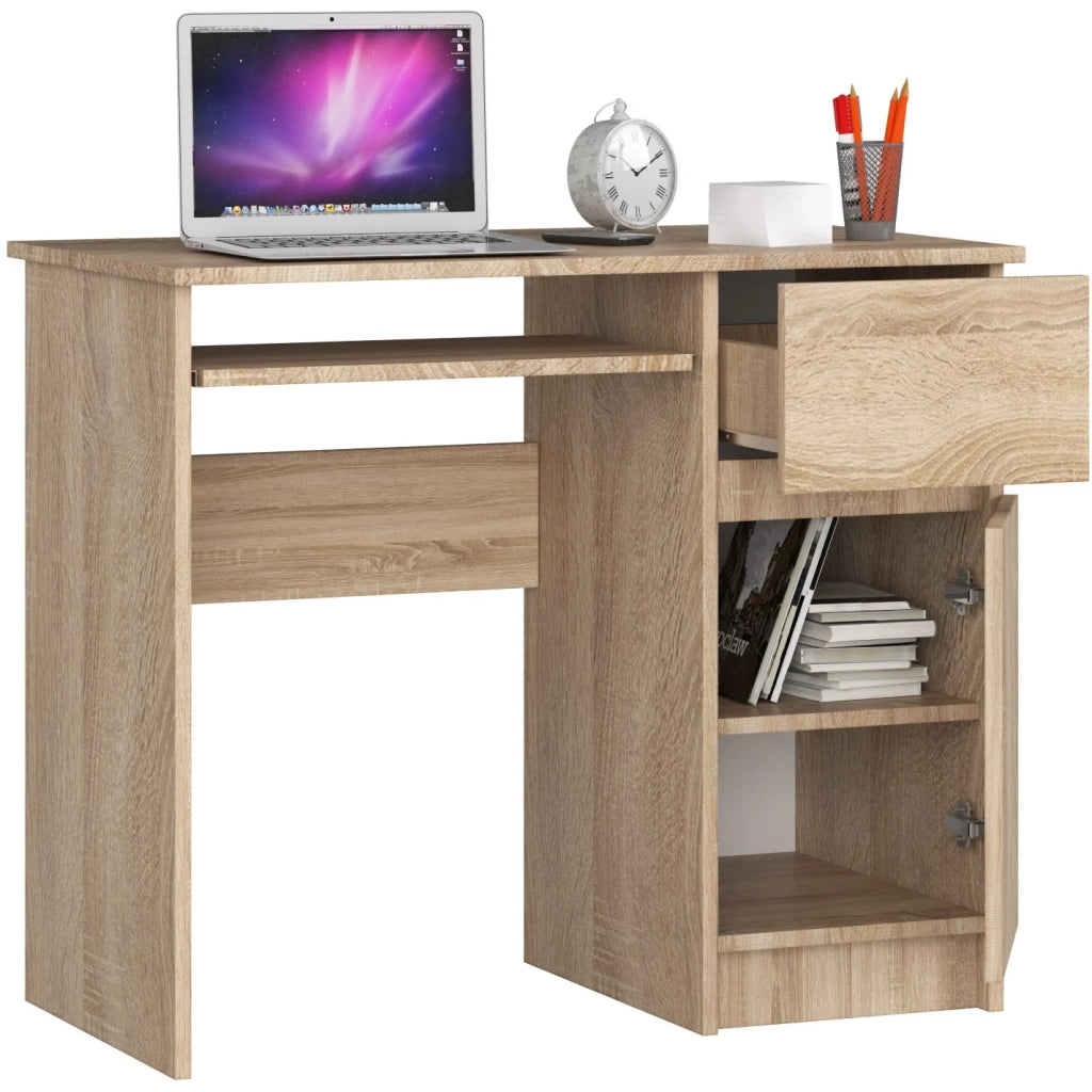 Scrivania per computer AKORD PIKSEL Sonoma Quercia 90 cm 1 anta 1 cassetto 90x50x77 cm Modello a destra