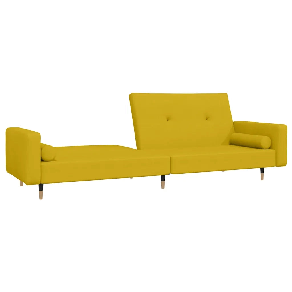 Divano Letto a 2 Posti con 2 Cuscini Giallo in Velluto 375753