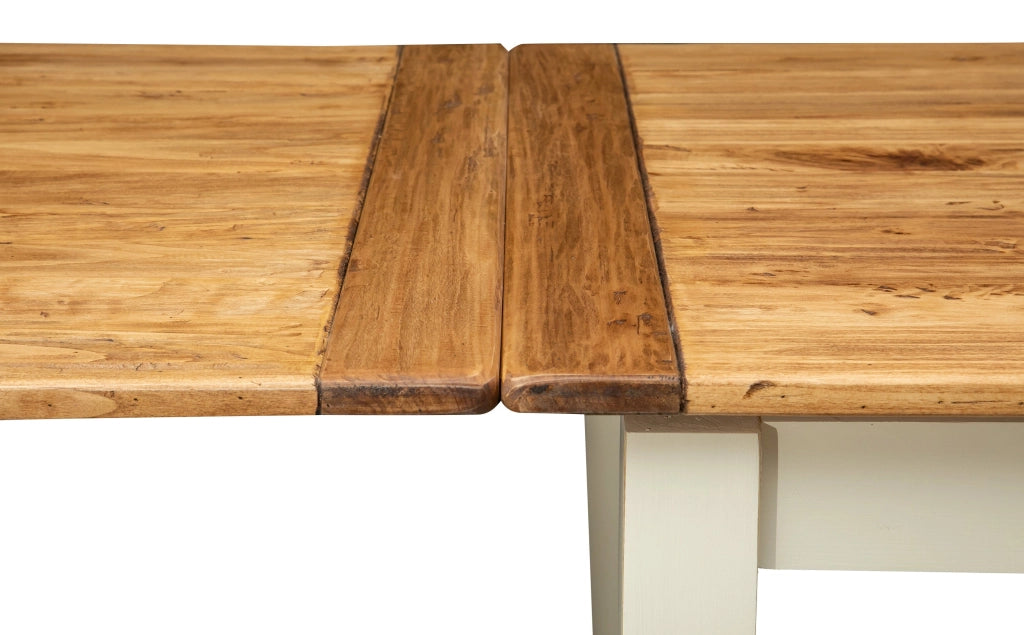Biscottini Tavolo allungabile Country legno massello di tiglio con struttura bianca anticata piano naturale. Made in Italy