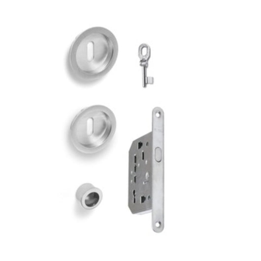 KIT MANIGLIE TONDO PORTA SCORR C/CHIAVE CRO SAT