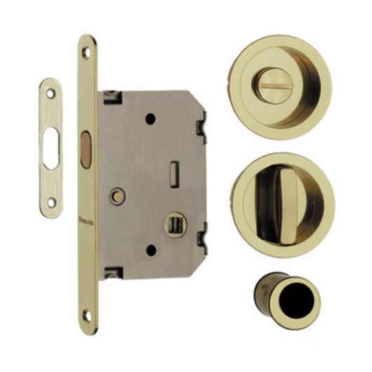 KIT MANIGLIE TONDO C/SERRATURA PORTE SCORR ORO