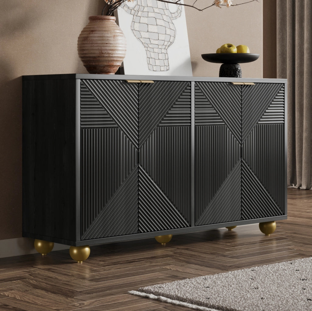 Credenza 120x35x71.5 cm con 4 ante; ripiani regolabili; MDF nero