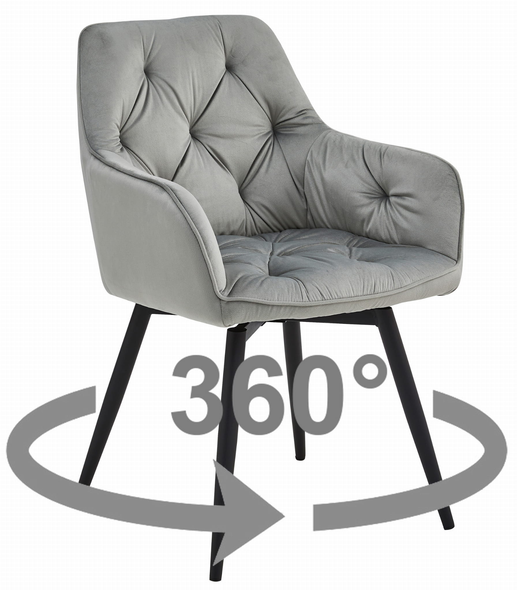 Sedia girevole in velluto VALORA LUKK360 - Grigio argento / Gambe nere