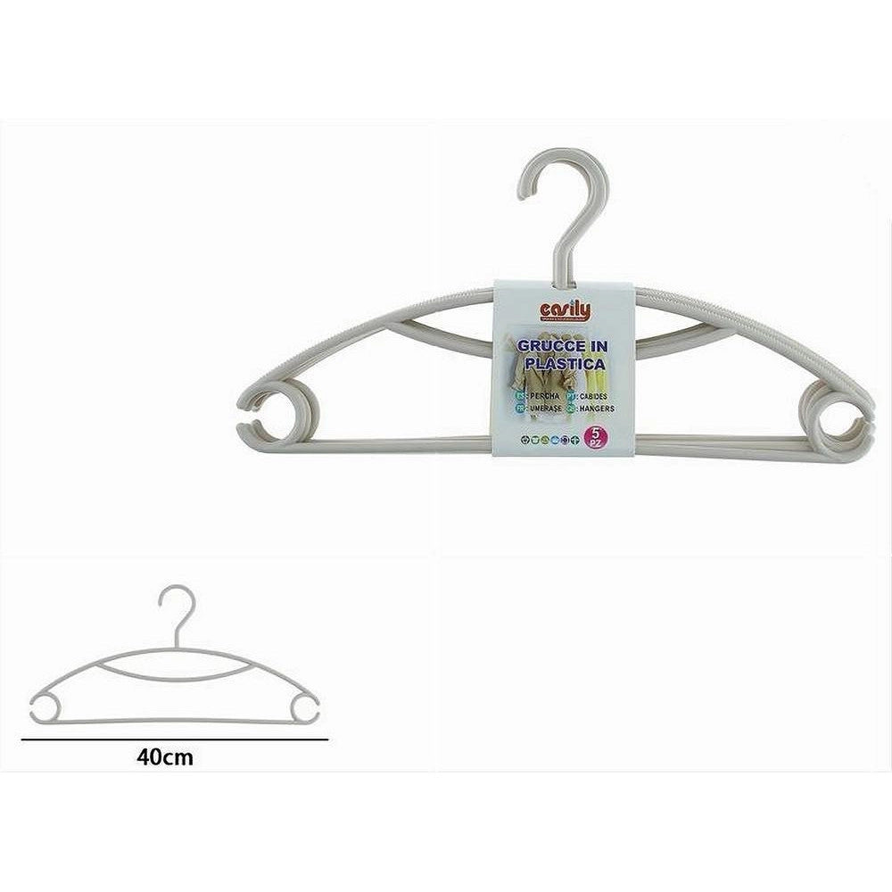 Trade Shop - Set 5 Pz Grucce Stampelle Appendiabiti In Plastica Beige Vestiti Pantaloni 87685 -