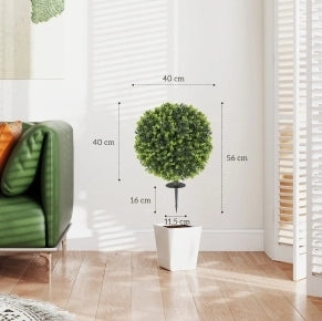 Set di 2 Piante Artificiali a Sfera di Bosso, Verde, con Asta per il Terreno, per Interni ed Esterni