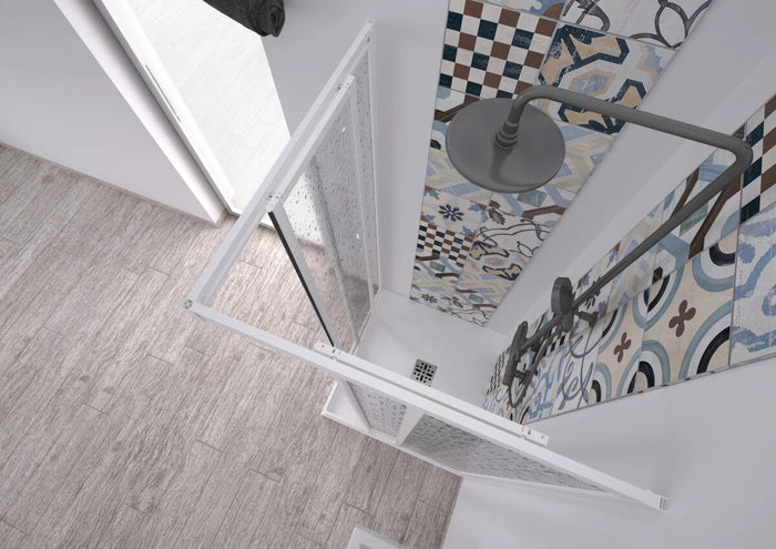 Box doccia acrilico 1.8 mm 2 lati apertura angolare scorrevole telaio bianco - Misura 70 x 90 x 190h 