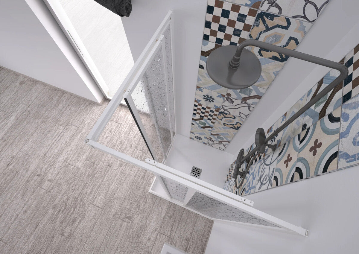 Box doccia acrilico 1.8 mm 2 lati apertura angolare scorrevole telaio bianco - Misura 70 x 70 x 190h 