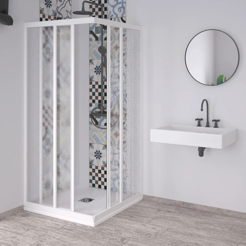 Box doccia acrilico 1.8 mm 2 lati apertura angolare scorrevole telaio bianco - Misura 70 x 120 x 190h 
