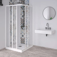 Box doccia acrilico 1.8 mm 2 lati apertura angolare scorrevole telaio bianco - Misura 70 x 70 x 190h 