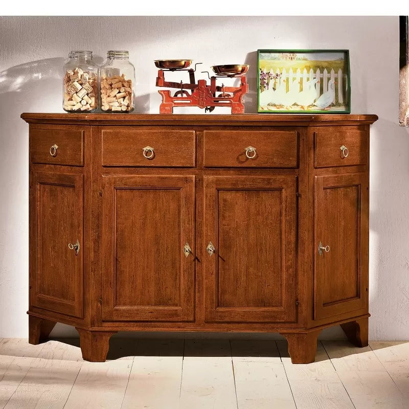 Madia credenza scantonata in legno massello 4 porte tinta noce l.158 p.48 h.102 (977) - Mobili 2G