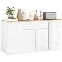 Credenza da Cucina Moderna con Cassetto e 3 Armadietti con Ripiani Regolabili, 140x40x75 cm, Bianco