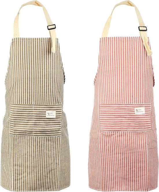 Set di 2 Grembiuli da Cucina Adattabili – Con 2 Tasche per Signore e Signori – Adatto per Cucinare, Cuocere e Ristorazione