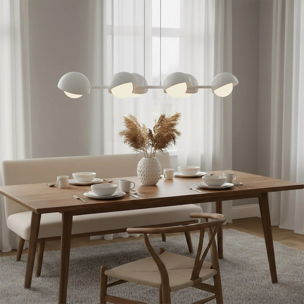 Lampada a sospensione BOOM lineare con diffusori in vetro e finitura bianca opaca