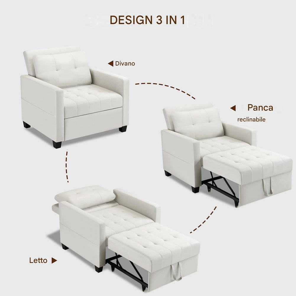 Poltrona Divano Letto Singolo Chaise Lounge Beige Seduta Imbottita Ergonomica