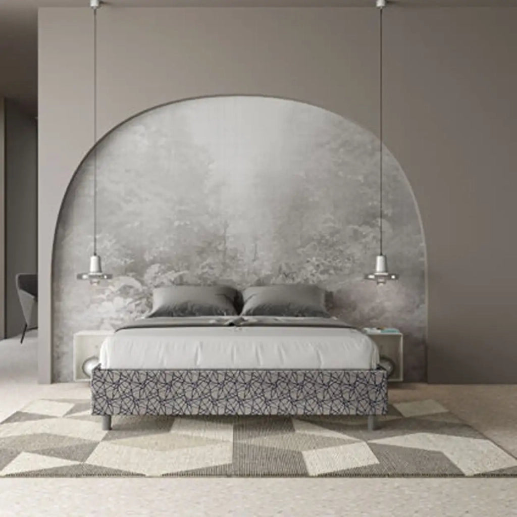 Letto matrimoniale con rete imbottito 160x210 tessuto Era 9 blu Azelia