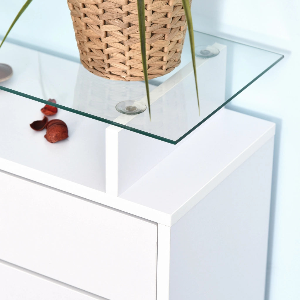 Armadio Scarpiera con Cassetti e Ripiano in Vetro ¨C Zephmum ¨C Bianco 60x24x105,5 cm