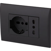 PLACCA C/SUPP PRESA BIPAS+PRESA BIPAS SCHUKO NERO