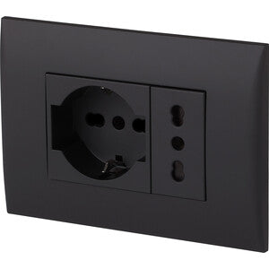 PLACCA C/SUPP PRESA BIPAS+PRESA BIPAS SCHUKO NERO