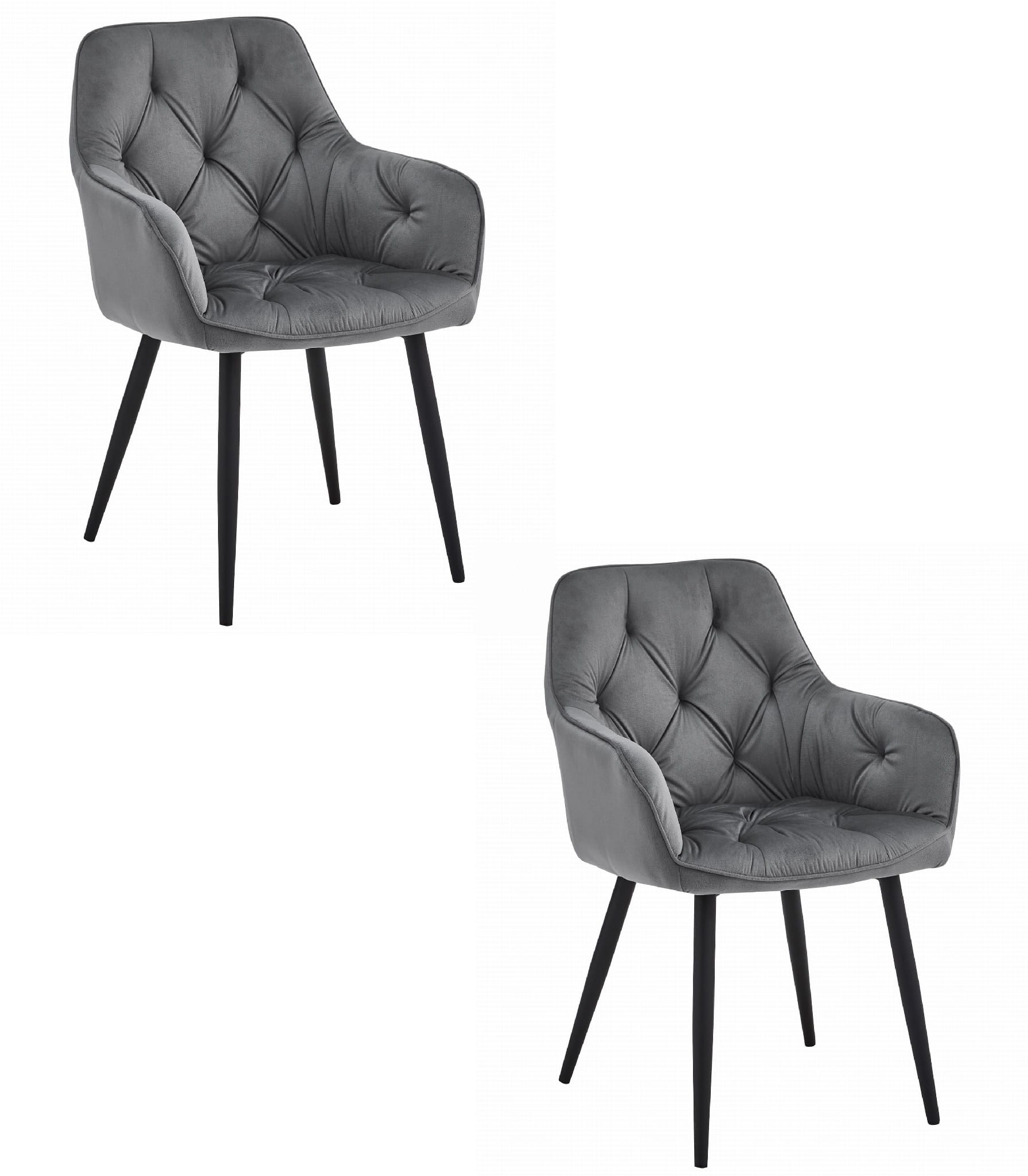 Sedie da pranzo Valora LUKK - Velluto grigio scuro con gambe nere x 2