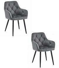 Sedie da pranzo Valora LUKK - Velluto grigio scuro con gambe nere x 2