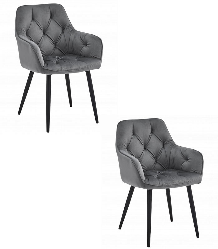 Sedie da pranzo Valora LUKK - Velluto grigio scuro con gambe nere x 2