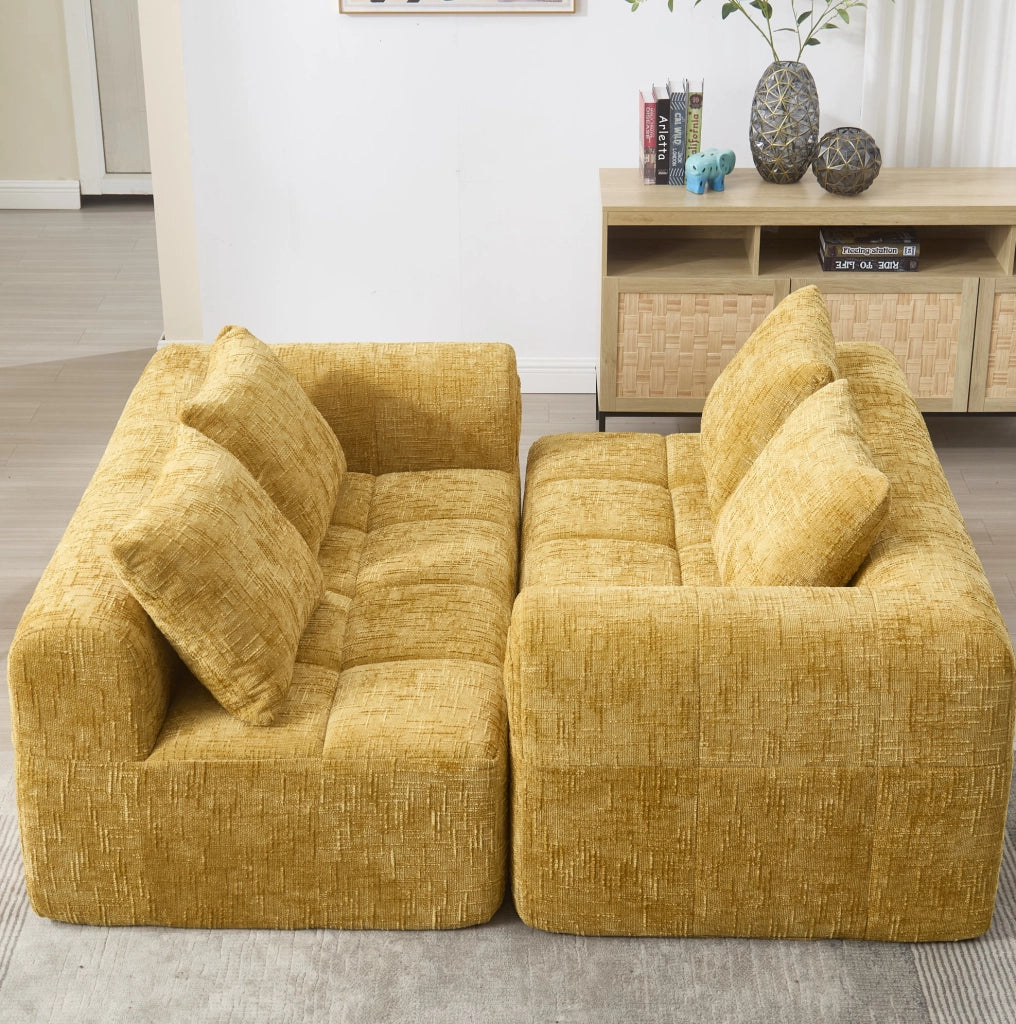 Sofa angolare 250x158x60 cm modulare con tasca laterale in chenille gialla