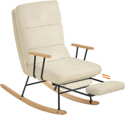 Poltrona a Dondolo, Gambe in Legno di Hevea, Sedia a Dondolo, Schienale Regolabile a 4 Posizioni, Portata Massima 160 kg, Camera da Letto Soggiorno, Marrone Cammello LYY016LJ01