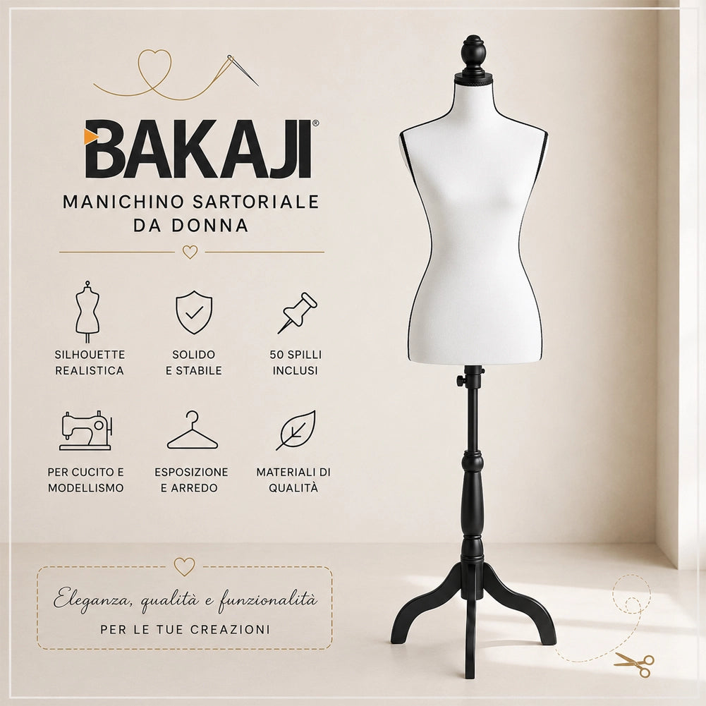 Manichino Sartoriale Femminile 50 Spilli Modello Bianco e Nero Sartoria Donna