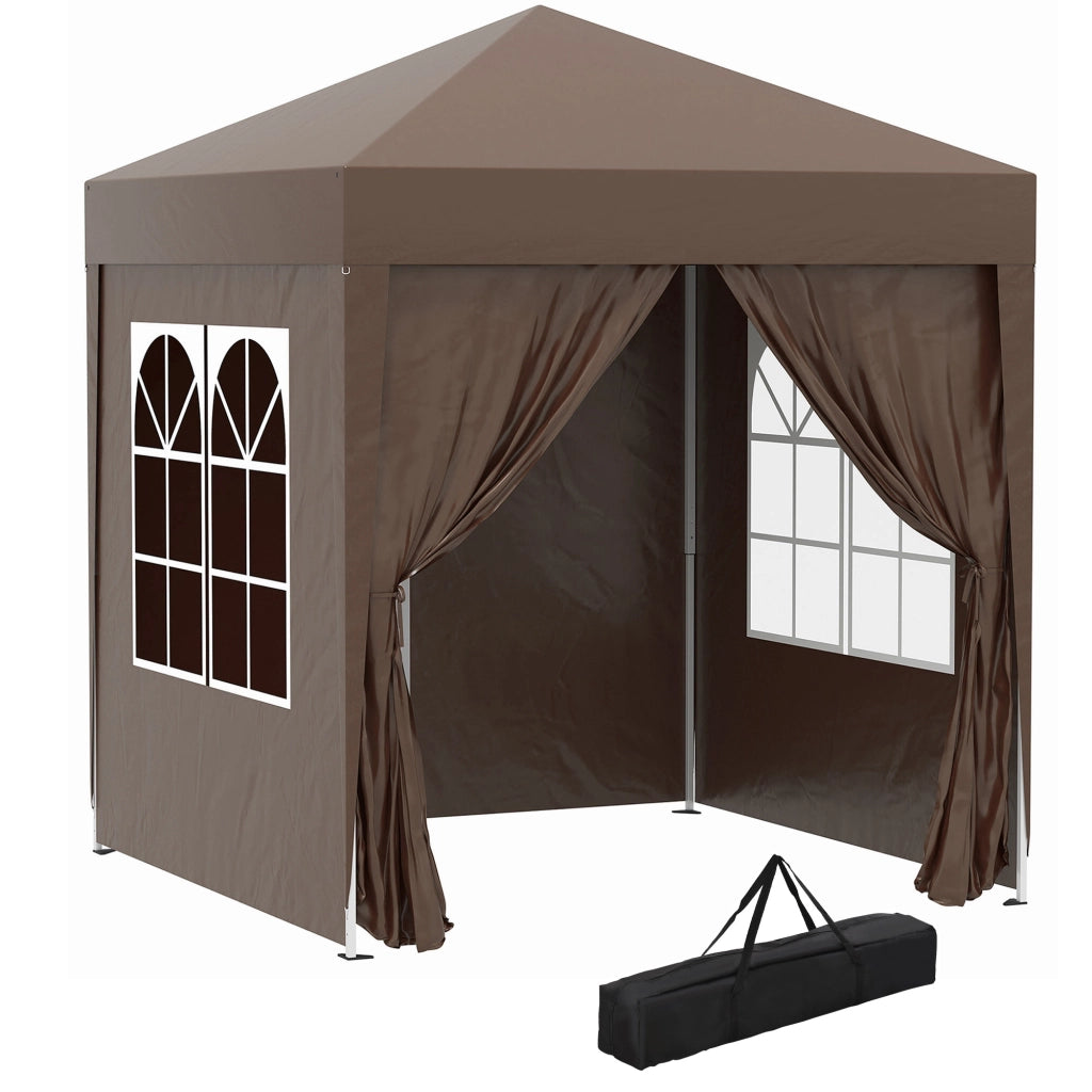 Gazebo pieghevole 4 pareti 2 finestre ¨C zephmum ¨C metallo marrone 2x2m