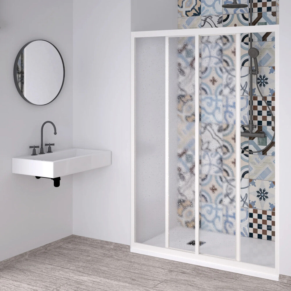 Box Porta Doccia Acrilico 1.8 MM 1 Lato Apertura Scorrevole Telaio PVC Bianco - Misura 140-150 x 190h 